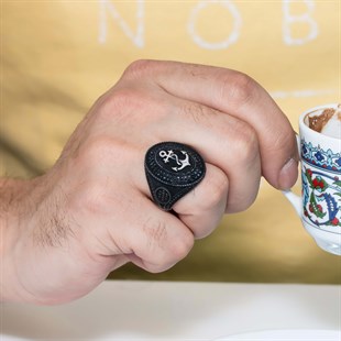 Mikro Taşlı Çapa Siyah Rodyumlu Gümüş Erkek Yüzük