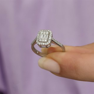 Mikro Zirkon Baget Taşlı Gümüş Bayan Baget Yüzük