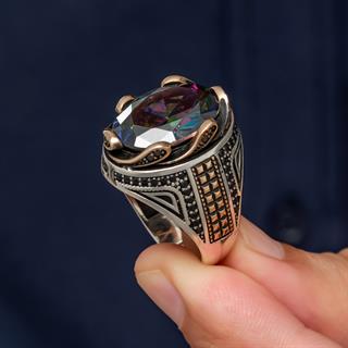 Mistik Topaz Taşlı Dalga Desen 925 Gümüş Yüzük