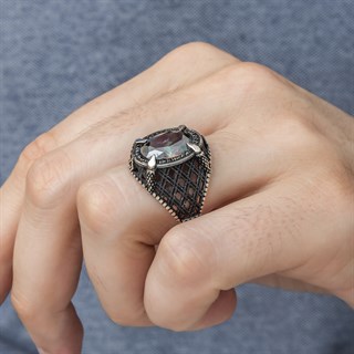 Mistik Topaz Taşlı Pençeli 925 Gümüş Erkek Yüzük
