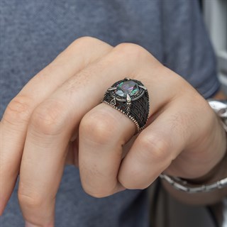 Mistik Topaz Taşlı Pençeli 925 Gümüş Erkek Yüzük