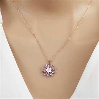 Mor Çiçek Taşlı 925 Gümüş Kadın Kolye