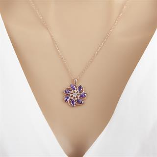 Mor Taşlı Pervane Modeli 925 Gümüş Kadın Kolye