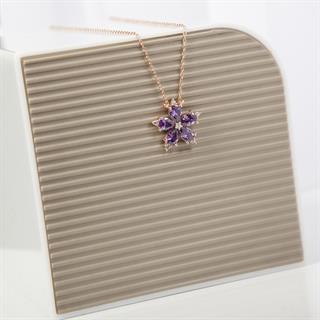 Mor Taşlı Kamelya Çiçeği  925 Gümüş Kadın Kolye
