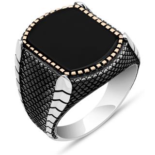 Oniks Siyah Taşlı İsimli 925 Gümüş Erkek Yüzük