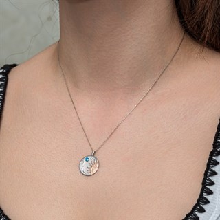 Opal Taşlı Ay Güneş Motifli 925 Gümüş Kadın Kolye