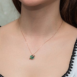 Opal Taşlı Gezegen Rose Kaplama 925 Gümüş Kadın Kolye