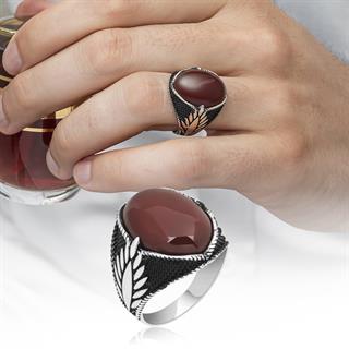 Oval Akik Taşlı 925 Gümüş Erkek Yüzük