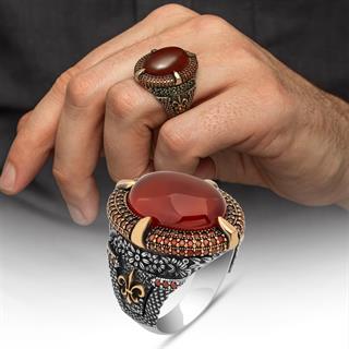 Oval Akik Taşlı 925 Gümüş Erkek Yüzük