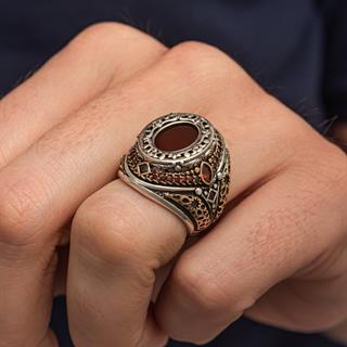 Oval Akik Taşlı 925 Gümüş Erkek Yüzük