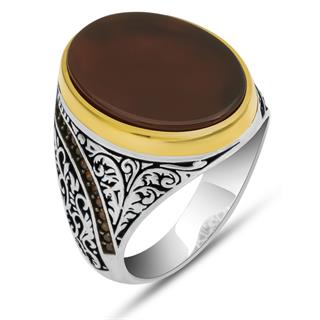Oval Akik Taşlı 925 Gümüş Erkek Yüzük