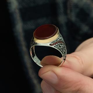 Oval Akik Taşlı 925 Gümüş Erkek Yüzük