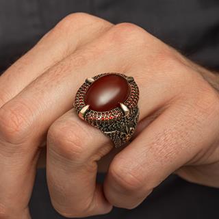 Oval Akik Taşlı 925 Gümüş Erkek Yüzük