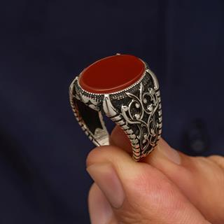 Oval Akik Taşlı 925 Gümüş Erkek Yüzük
