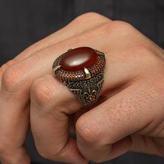 Oval Akik Taşlı 925 Gümüş Erkek Yüzük