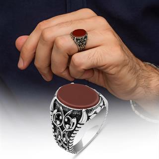 Oval Akik Taşlı 925 Gümüş Erkek Yüzük