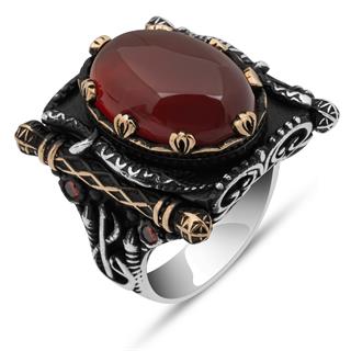 Oval Akik Taşlı Elifvav 925 Ayar Gümüş Yüzük