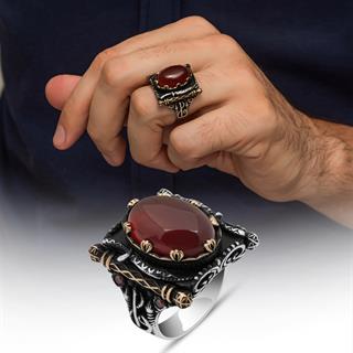 Oval Akik Taşlı Elifvav 925 Ayar Gümüş Yüzük