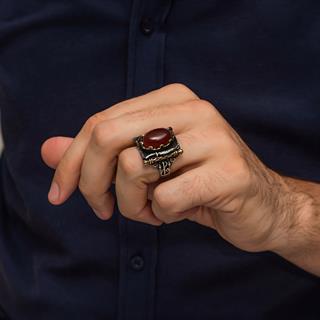 Oval Akik Taşlı Elifvav 925 Ayar Gümüş Yüzük