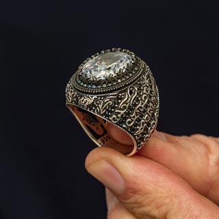 Oval Beyaz Zirkon Taşlı 925 Gümüş Erkek Yüzük