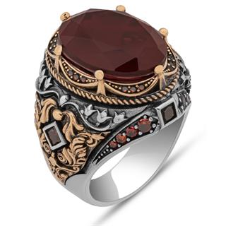Oval Kırmızı Paraiba Taşlı 925 Gümüş Erkek Yüzük