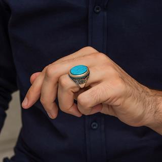 Oval Mavi Taşlı 925 Gümüş Yüzük