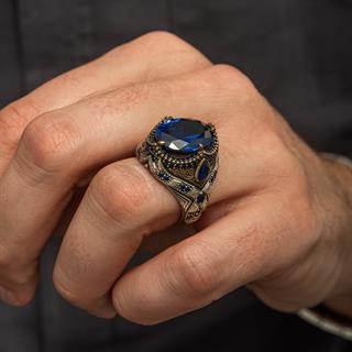 Oval Parlament Mavisi Taşlı 925 Gümüş Yüzük