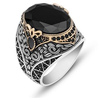 Oval Siyah Taşlı 925 Gümüş Erkek Yüzük