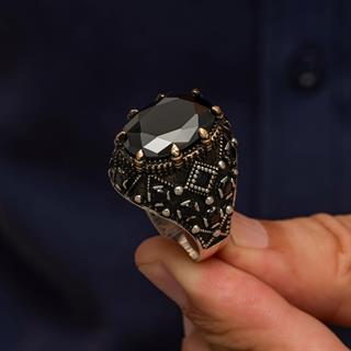 Oval Siyah Taşlı 925 Gümüş Erkek Yüzük