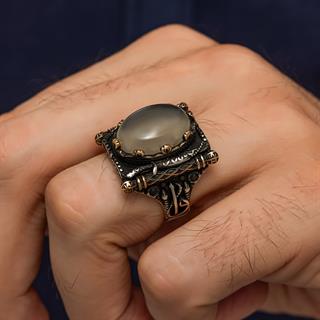 Oval Yemen Akik Taşlı Elifvav 925 Ayar Gümüş Yüzük