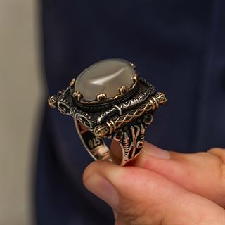 Oval Yemen Akik Taşlı Elifvav 925 Ayar Gümüş Yüzük