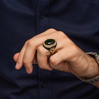 Oval Yeşil Taşlı 925 Ayar Gümüş Yüzük