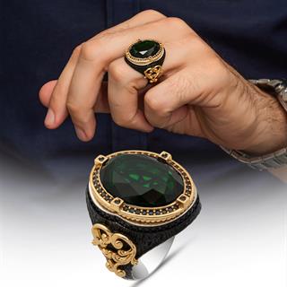Oval Yeşil Taşlı 925 Ayar Gümüş Yüzük