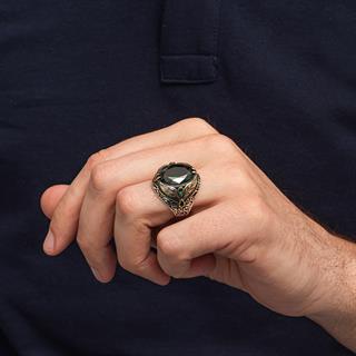 Oval Yeşil Taşlı Yaprak Model 925 Erkek Gümüş Yüzük