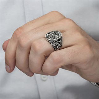 Oyma Desenli Oval Taşsız 925 Gümüş Erkek Yüzük