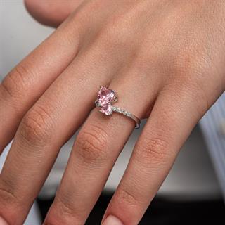 Pembe Taşlı Kalpli 925 Gümüş Yüzük Kadın