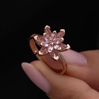 Pembe Lotus Çiçeği Rose Gümüş Kadın Yüzük