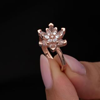 Pembe Lotus Çiçeği Rose Gümüş Kadın Yüzük