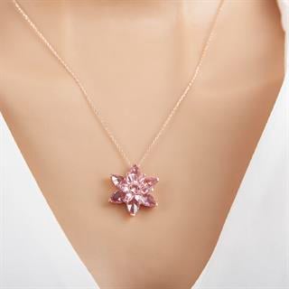 Pembe Lotus Çiçeği Rose Kaplama 925 Gümüş Kadın Kolye
