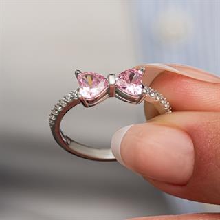 Pembe Taşlı Kalpli 925 Gümüş Yüzük Kadın