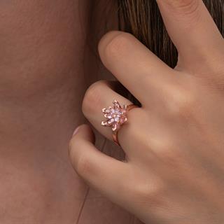 Pembe Taşlı Lotus Çiçeği 925 Gümüş Kadın Yüzük
