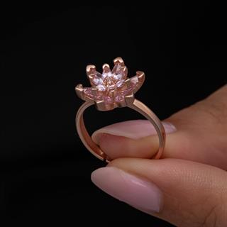 Pembe Taşlı Lotus Çiçeği 925 Gümüş Kadın Yüzük