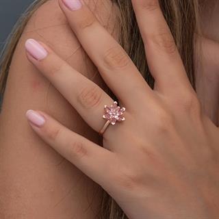 Pembe Taşlı Lotus Çiçeği 925 Gümüş Kadın Yüzük