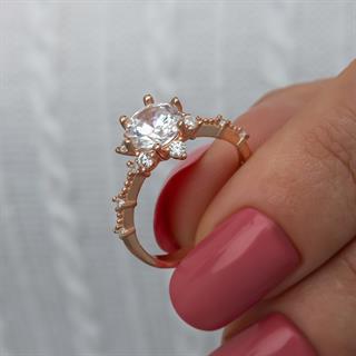 Prenses Model Rose Kaplama Zirkon Taşlı Gümüş Tektaş Yüzük