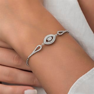 Rodyum Kaplama Elips Model 925 Gümüş Kadın Bileklik