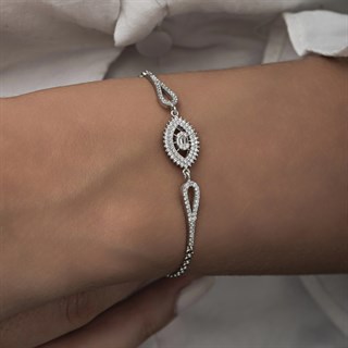 Rodyum Kaplama Elips Model 925 Gümüş Kadın Bileklik