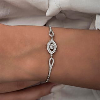 Rodyum Kaplama Elips Model 925 Gümüş Kadın Bileklik