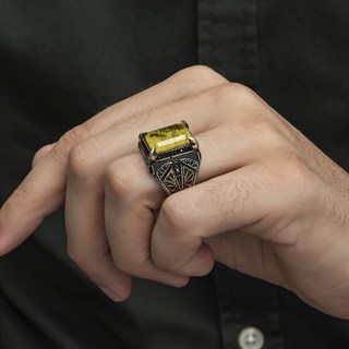 Sarı Paraiba Has Taşlı 925 Gümüş Erkek Yüzük