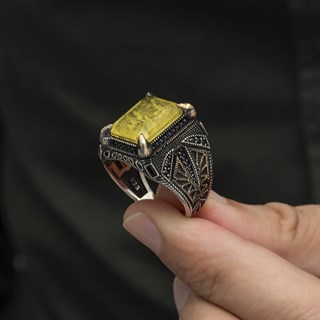 Sarı Paraiba Has Taşlı 925 Gümüş Erkek Yüzük
