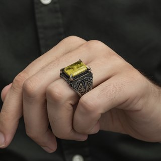Sarı Paraiba Has Taşlı 925 Gümüş Erkek Yüzük